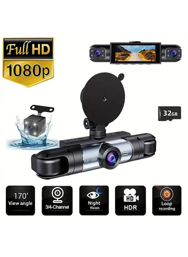 4 Channel 1080P Dash Cam With 32GB Card Night Vision 4 Lenses Multi Angle Recording - Image 1